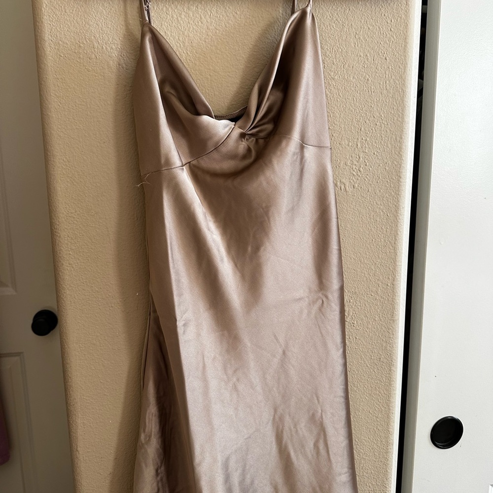 Animari Satin Slip Dress in Taupe